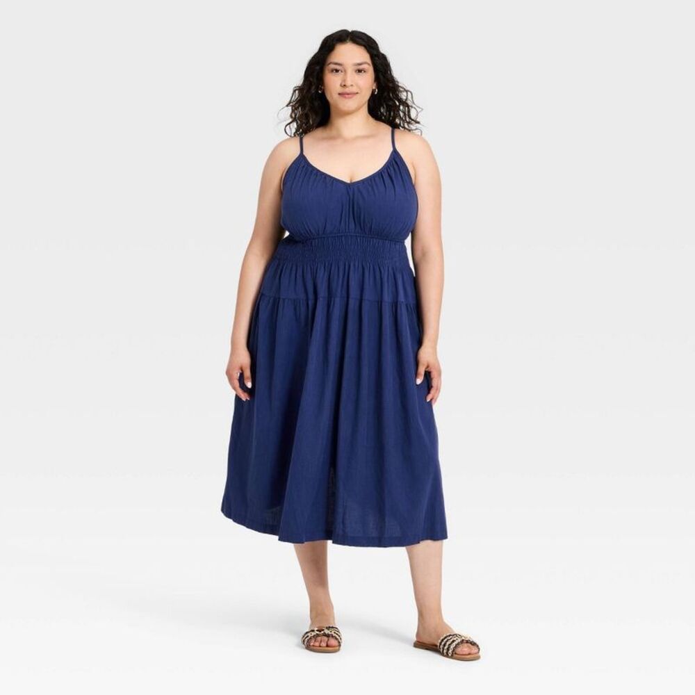 Women's Midi A-Line Dress - Ava & Viv Navy Blue 1X